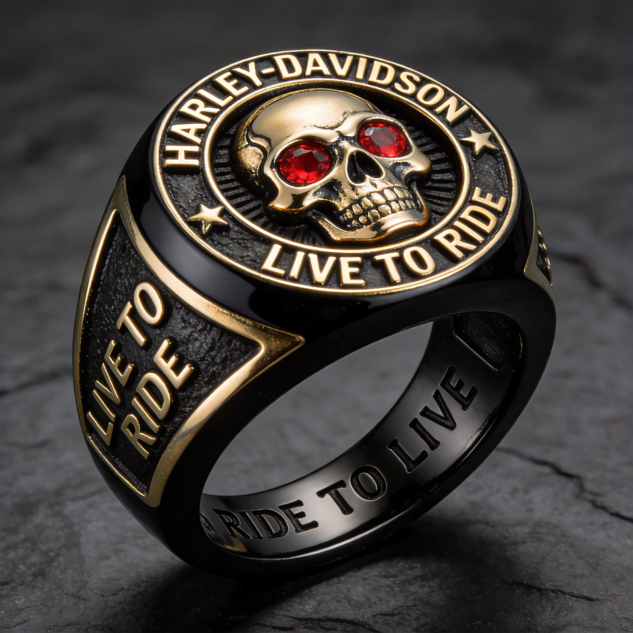 Minimalist Harley-Davidson Logo Embossed Ring