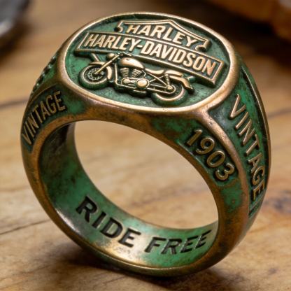 Minimalist Harley-Davidson Logo Embossed Ring