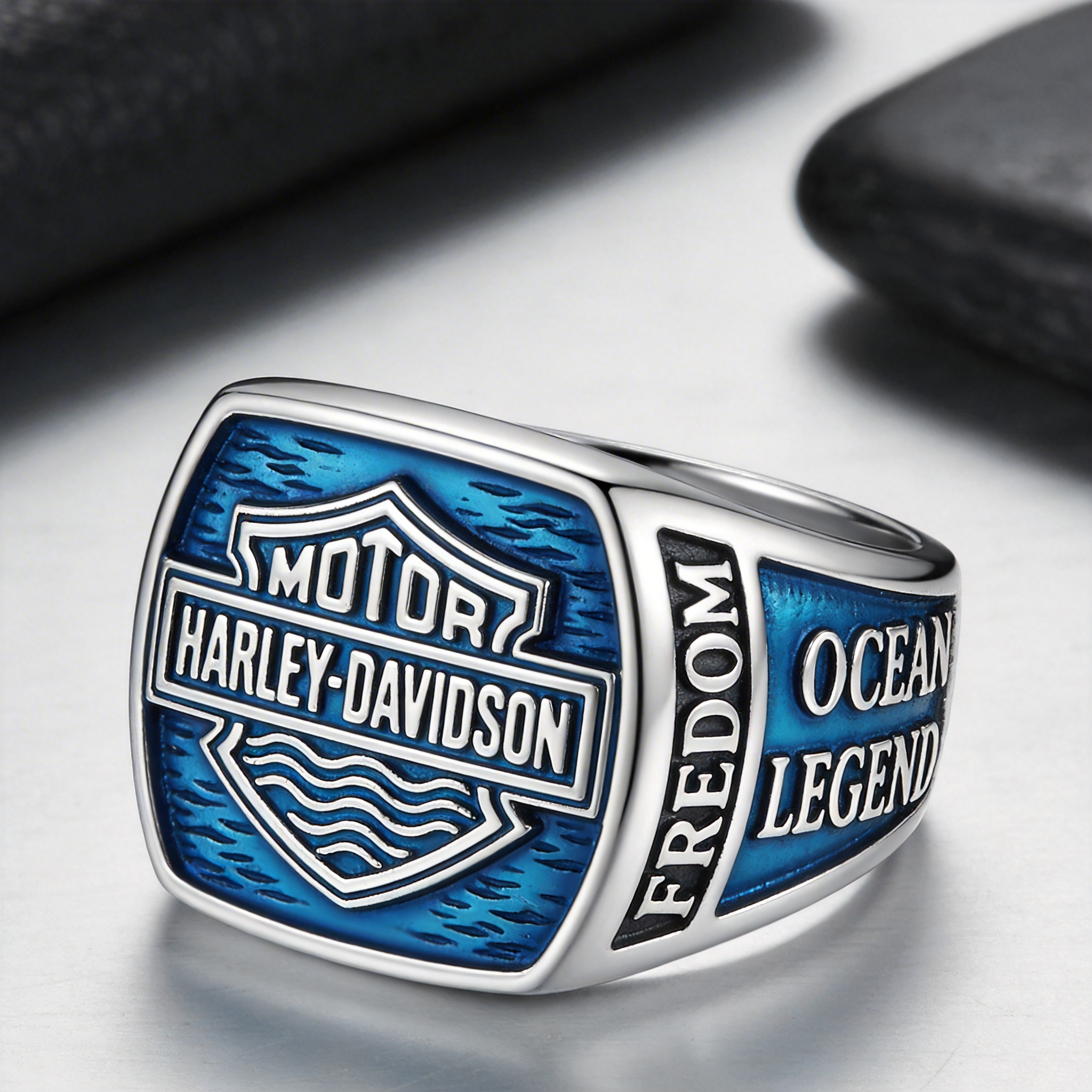 Minimalist Harley-Davidson Logo Embossed Ring
