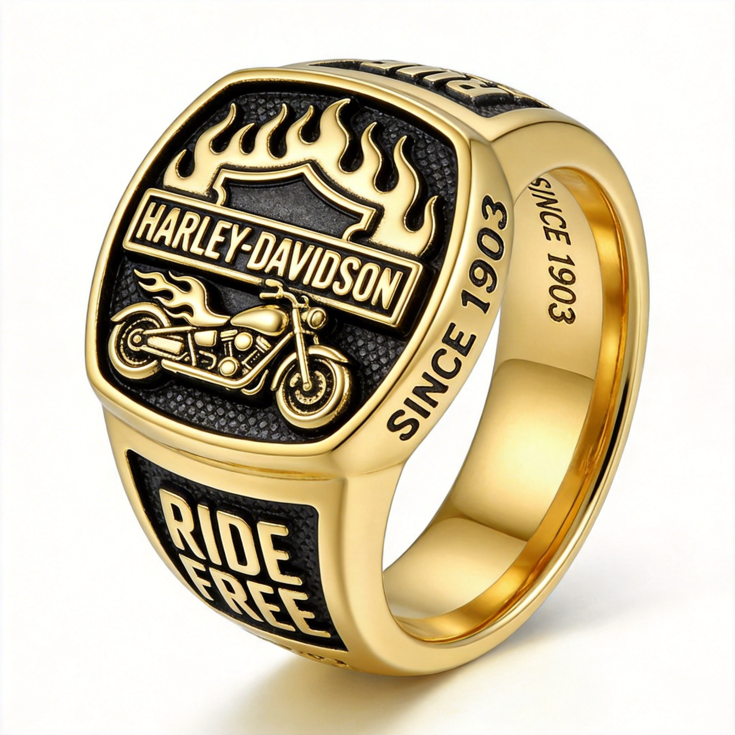 Minimalist Harley-Davidson Logo Embossed Ring
