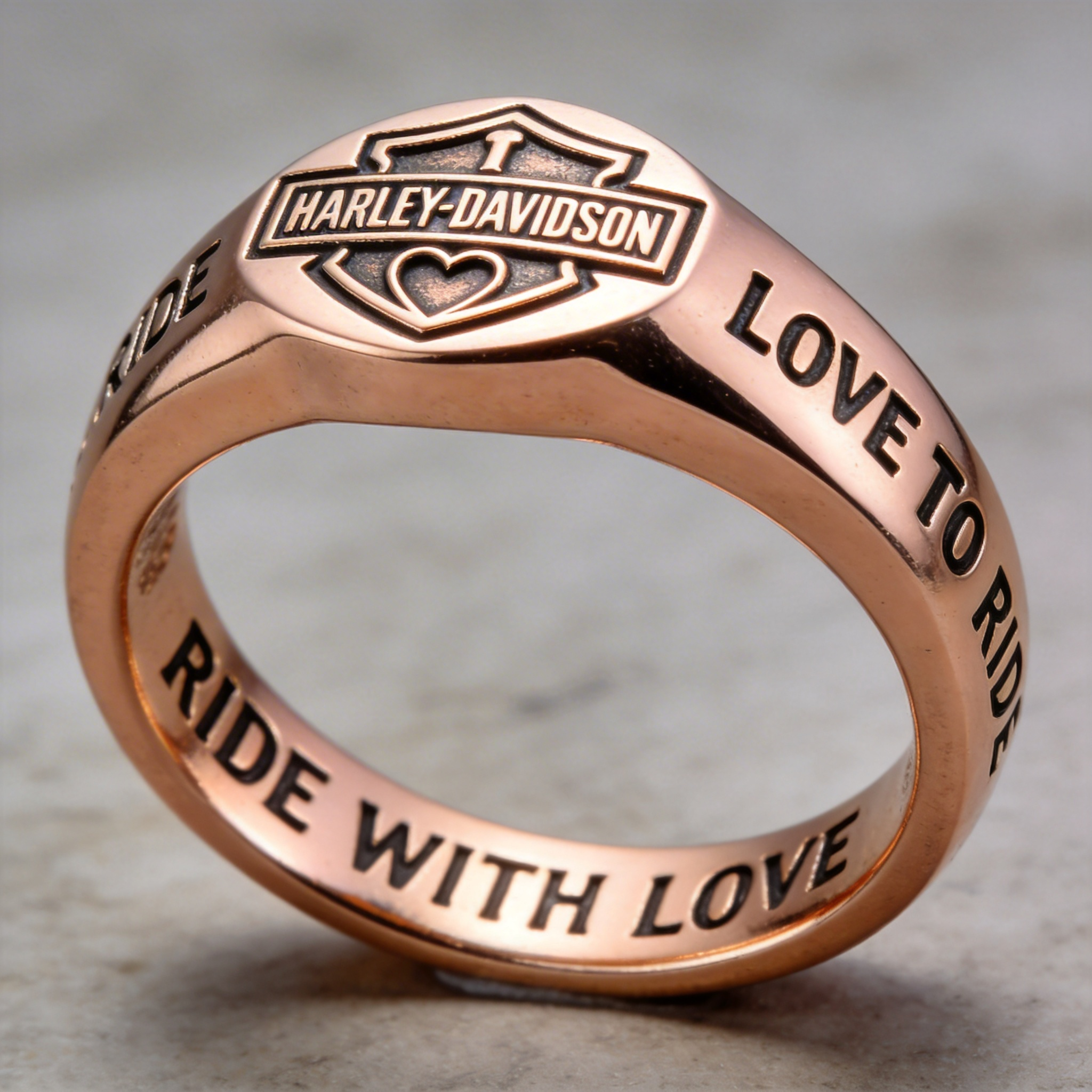 Minimalist Harley-Davidson Logo Embossed Ring