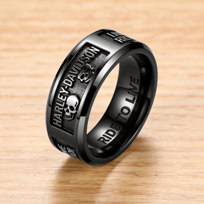 Minimalist Harley-Davidson Logo Embossed Ring
