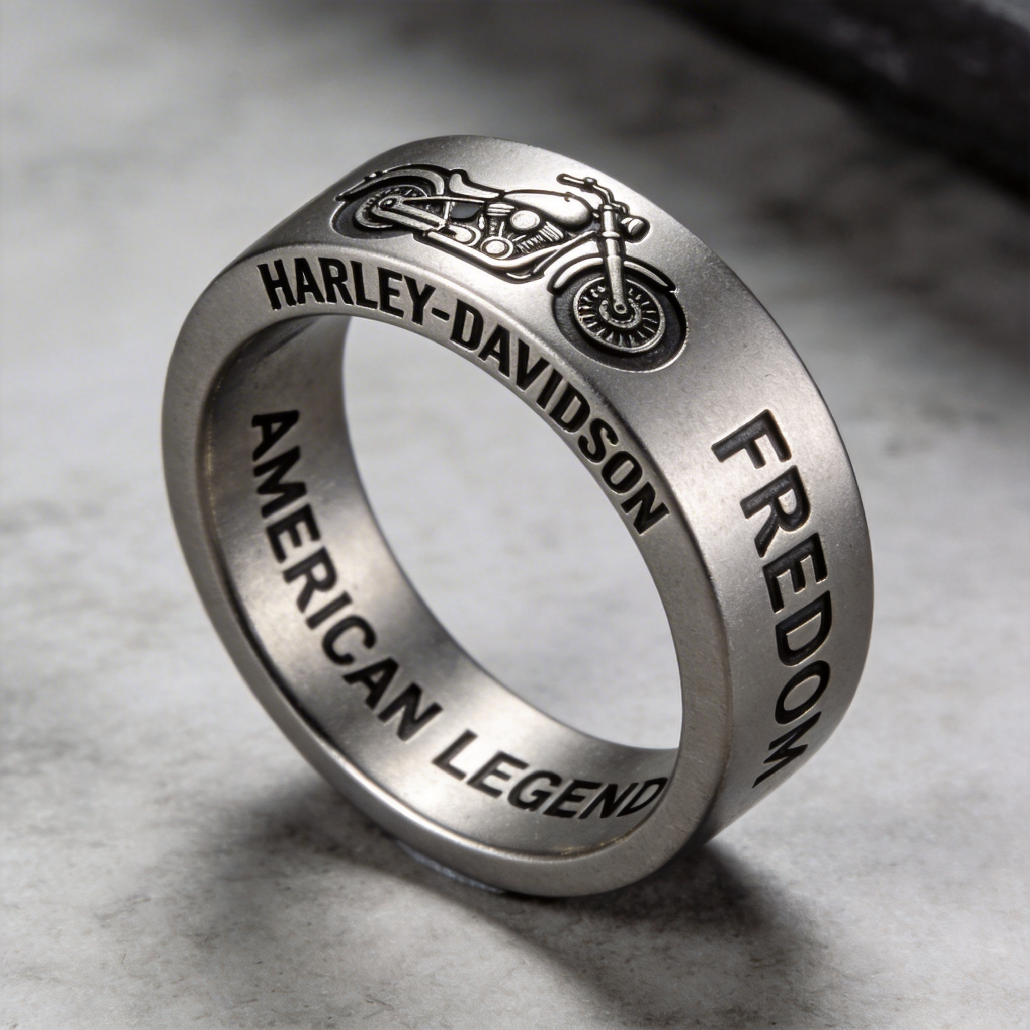 Minimalist Harley-Davidson Logo Embossed Ring