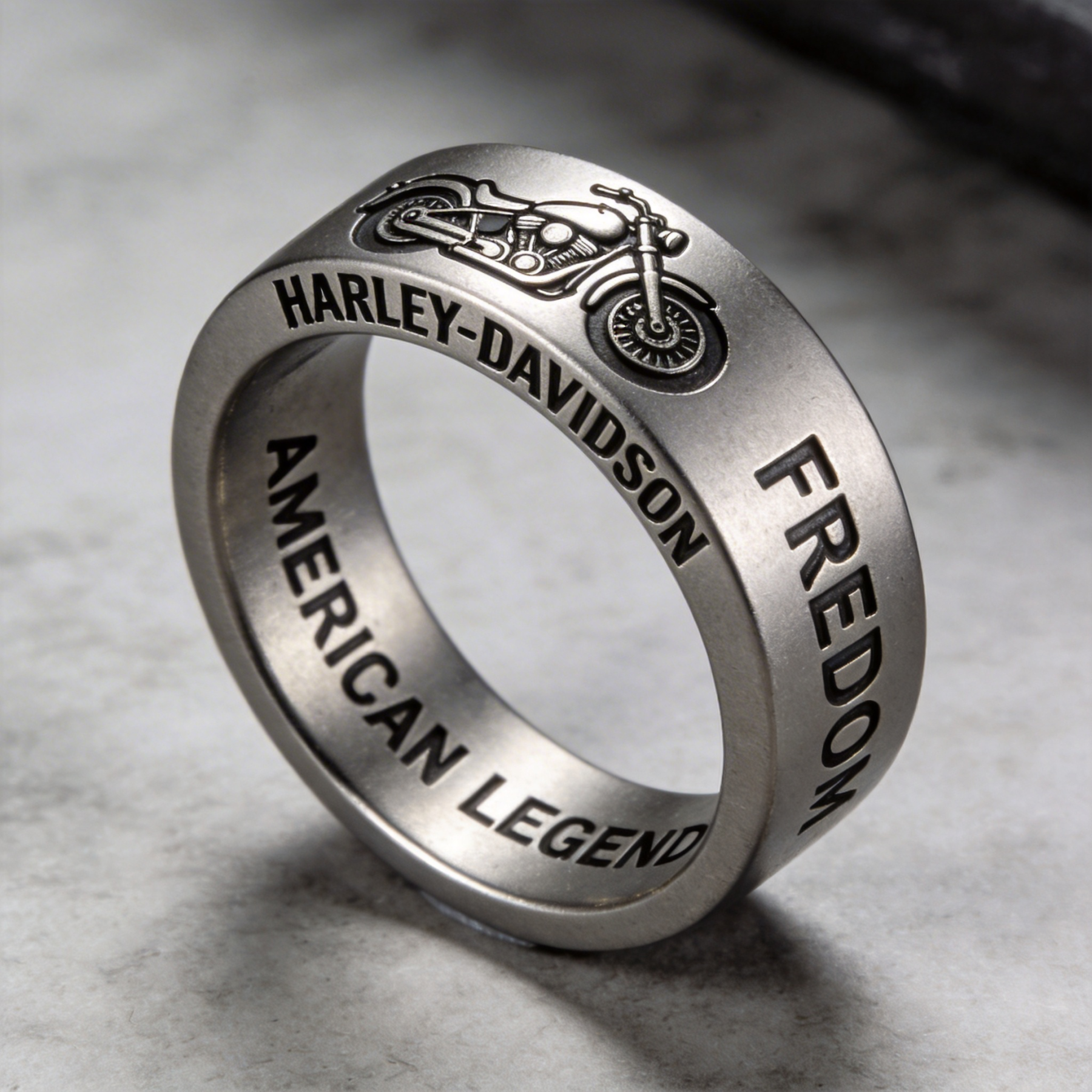 Minimalist Harley-Davidson Logo Embossed Ring