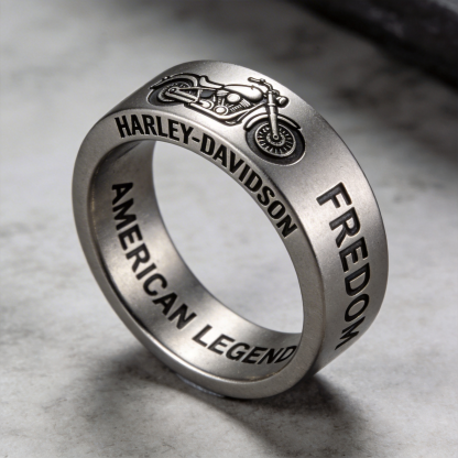 Minimalist Harley-Davidson Logo Embossed Ring