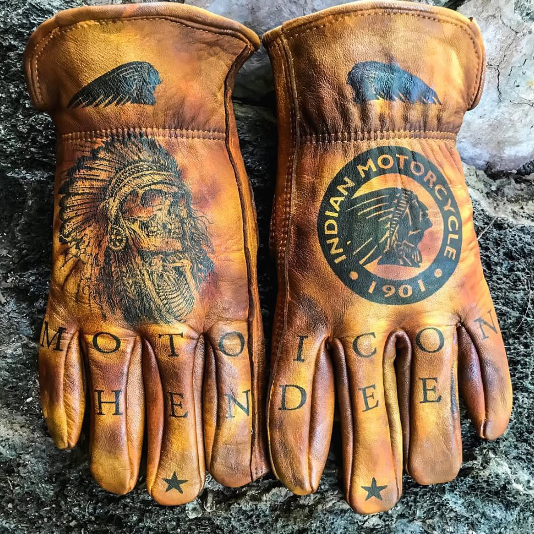 Vintage Style Pattern Motorcycle Riding Gloves
