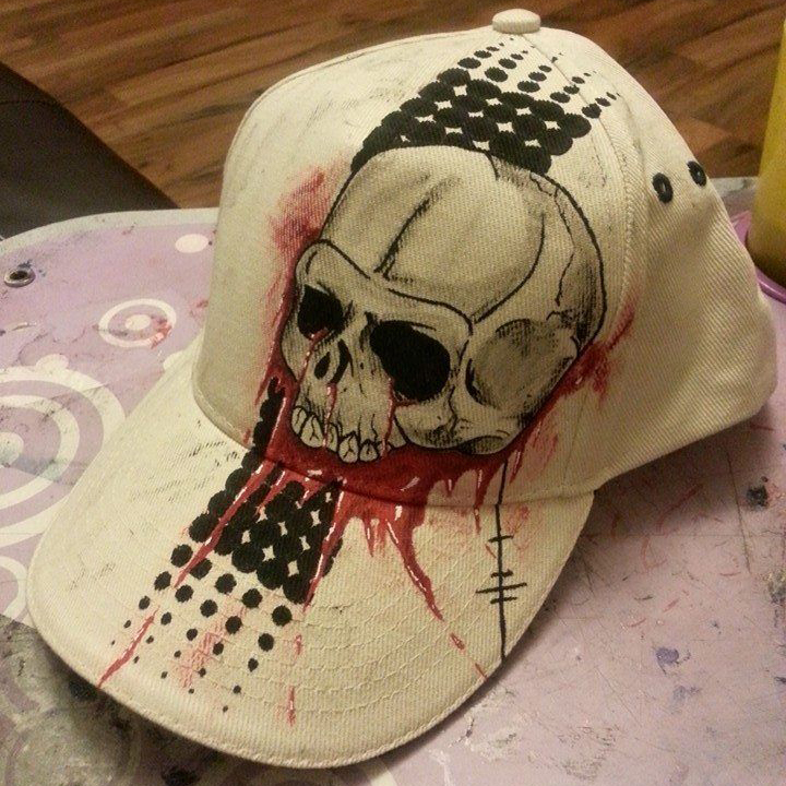 Gothic Bloody Skeleton Head Graphic Distressed Canvas Baseball Hat