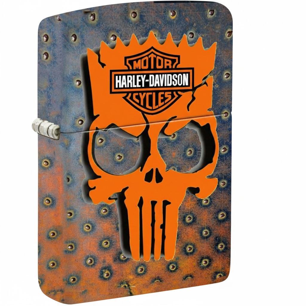 Steampunk Industrial Rusted Iron Plate Orange Skull Harley Lighter