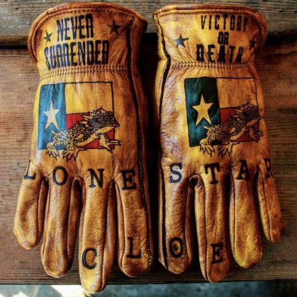 Americana Tattoo Art Hand Drawn White Genuine Leather Biker Gloves