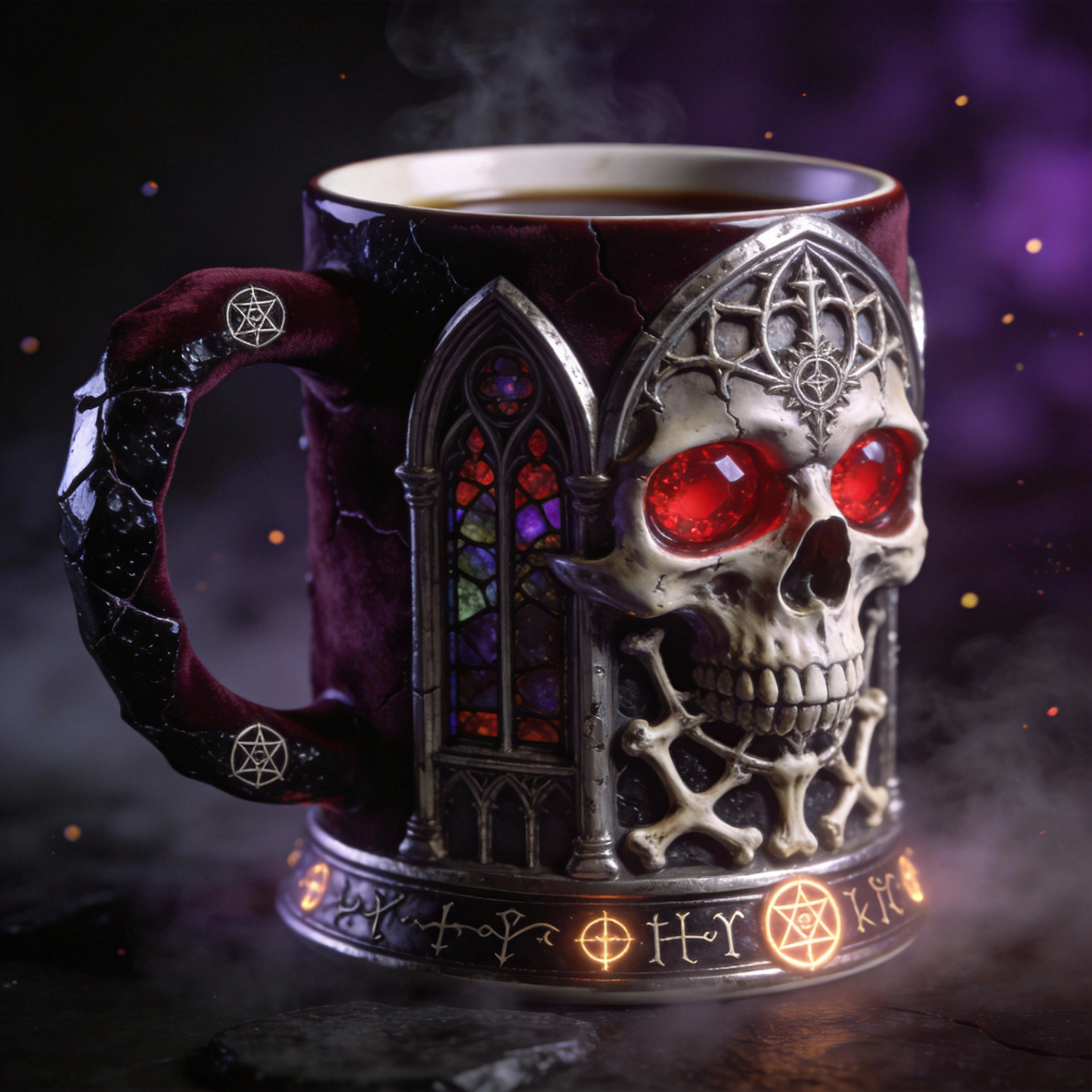 Gothic Cathedral Skull Arcane Stained Glass Design Coffee Mug
