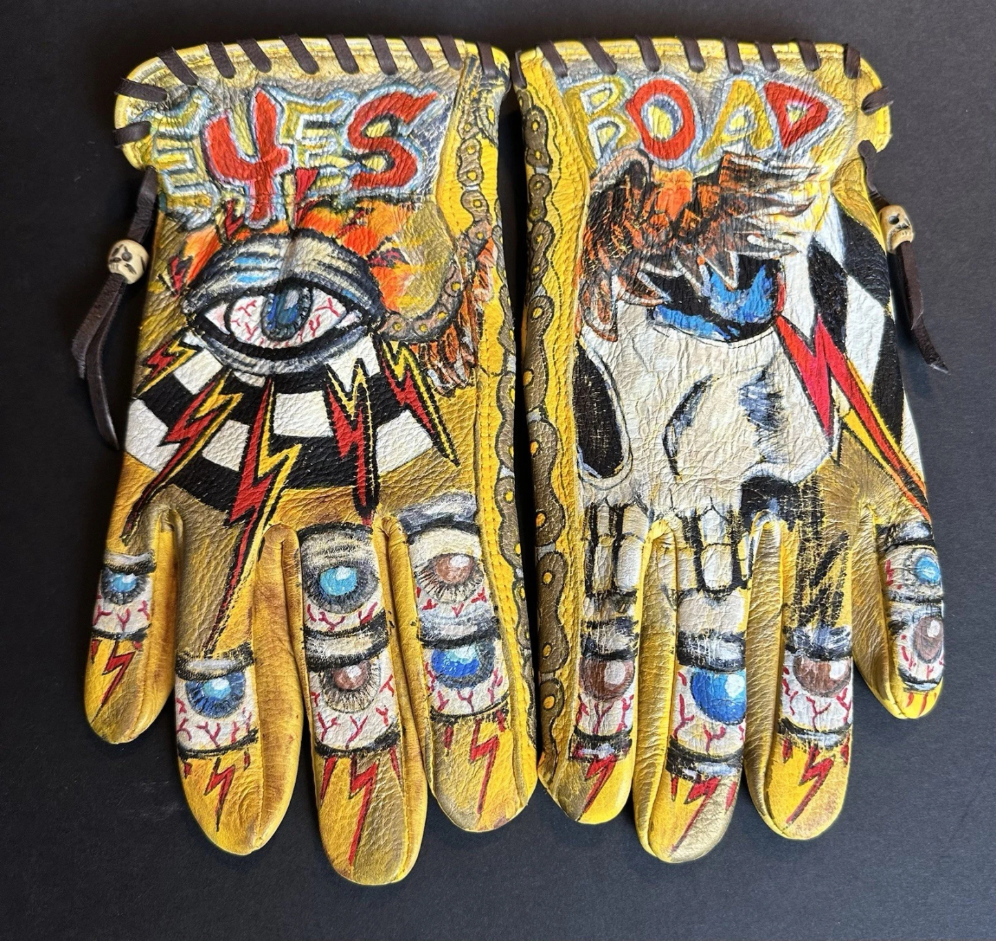 Surrealist Pop Art Custom Hand Painted Graphic Leather Work Gloves