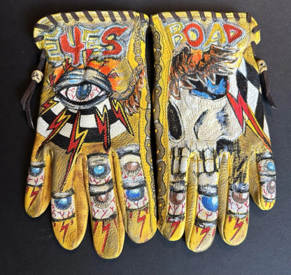 Surrealist Pop Art Custom Hand Painted Graphic Leather Work Gloves