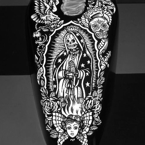 Chicano Santa Muerte Skull Graphic Black White Motorcycle Gas Tank Decal