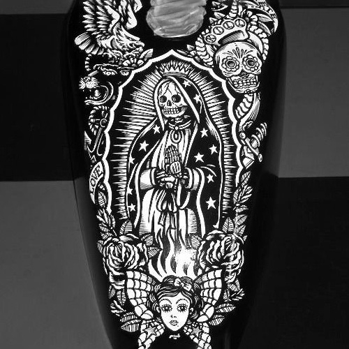 Chicano Santa Muerte Skull Graphic Black White Motorcycle Gas Tank Decal