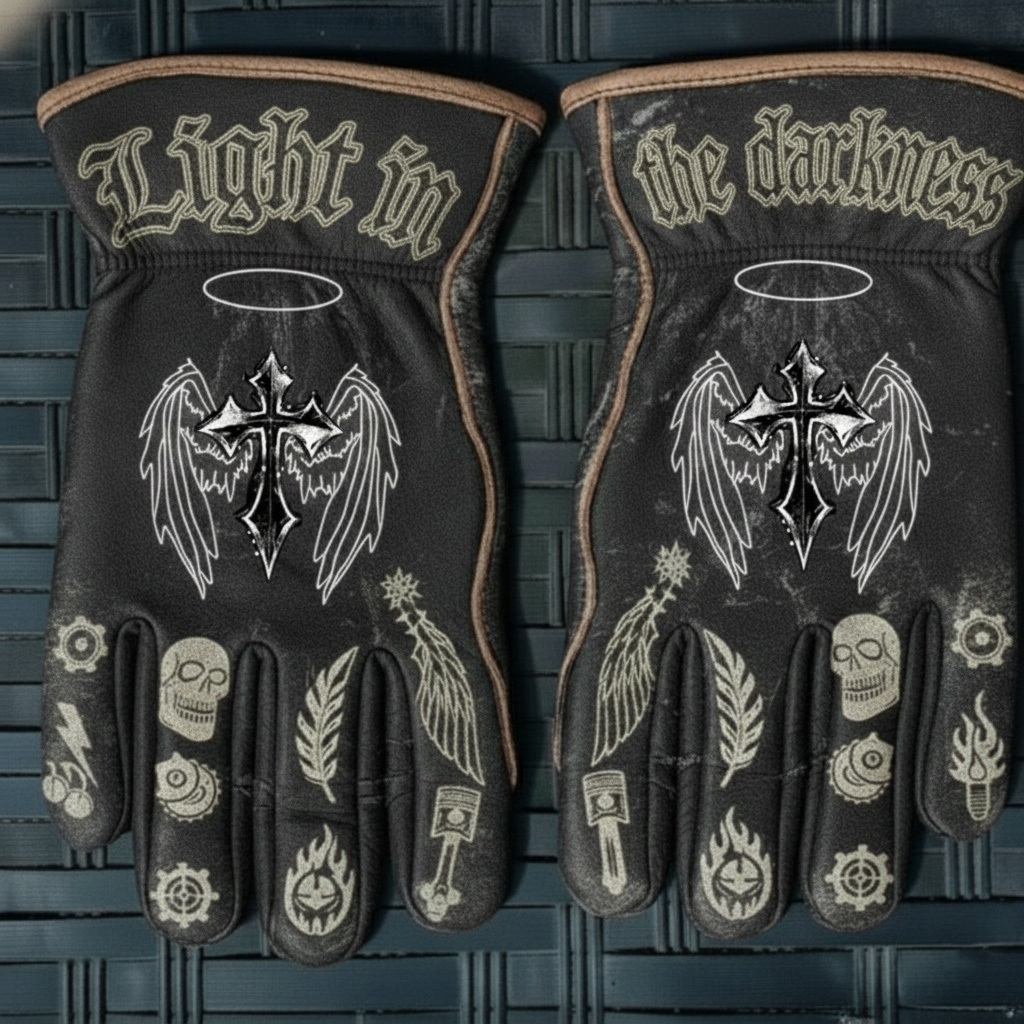 Gothic Punk Light In The Darkness Skull Angel Wing Gloves