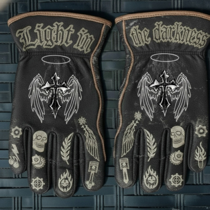 Gothic Punk Light In The Darkness Skull Angel Wing Gloves