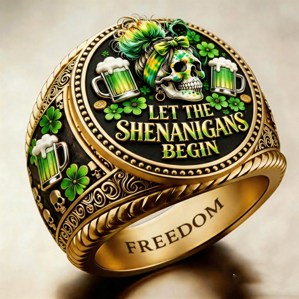 St. Patrick's Day Skull Pattern Ring