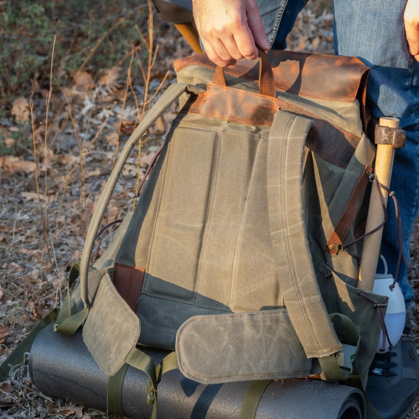Vintage Waxed Canvas Rugged Outdoor Adventure Hiking Backpack