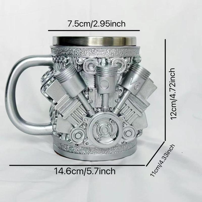 Personalized double-walled insulated car engine-themed coffee mug