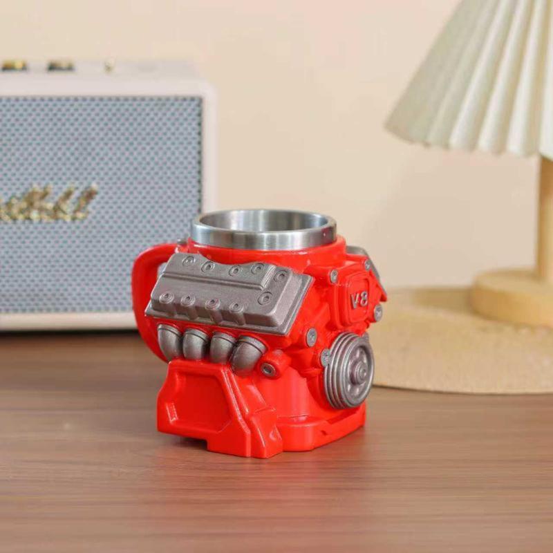 Engine-themed coffee mug, a retro-styled, realistic V8 engine stainless steel mug, a personalized double-walled insulated car mug with a handle, the perfect gift for Father's Day, Christmas, husbands, mechanics, and car enthusiasts.
