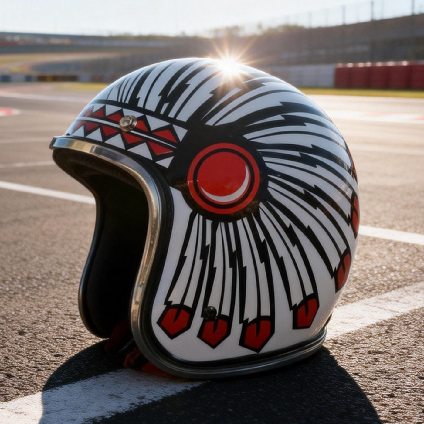 Graphic Tribal Headdress Design Retro Open Face Motorcycle Helmet