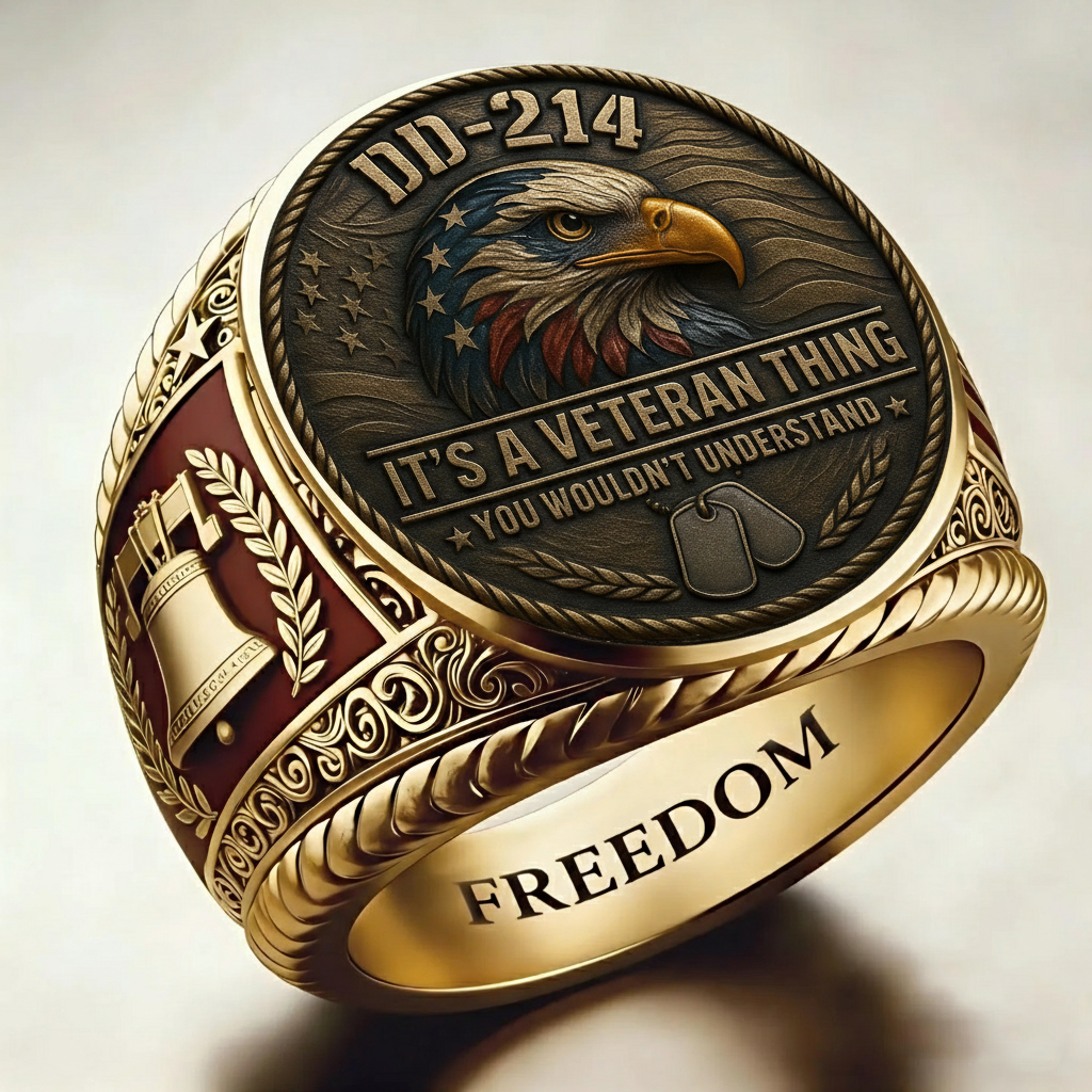 Patriotic American Plated Military Commemorative Ring