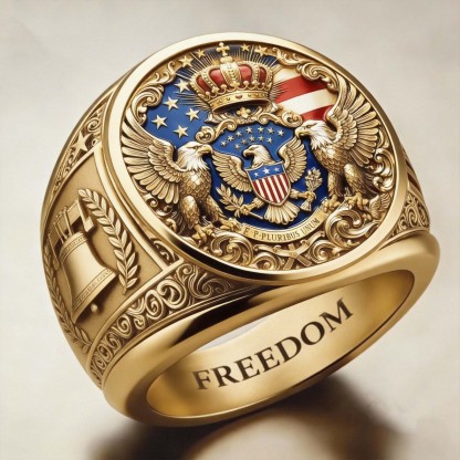 Regal Patriotic Imperial Eagle American Flag Freedom Signet Ring