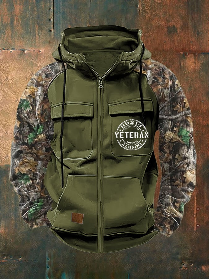 Men's Vintage Veteran Print Multi-Pocket Jacket