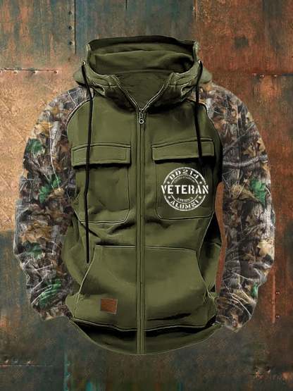 Men's Vintage Veteran Print Multi-Pocket Jacket