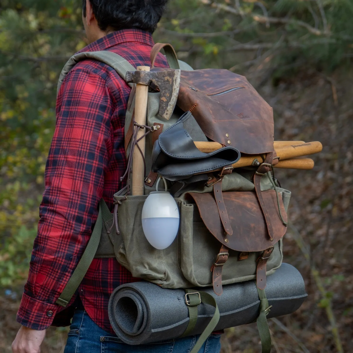 Vintage Waxed Canvas Rugged Outdoor Adventure Hiking Backpack