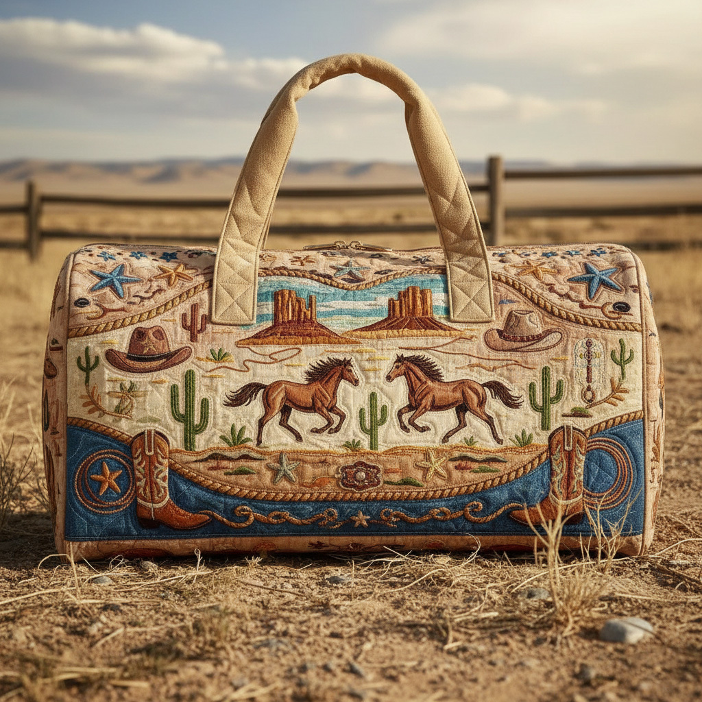 Vintage Western Style Quilted Weekender Bag