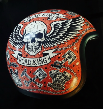 Vintage Rock Culture Distressed Graphics Open Face Motorcycle Helmet