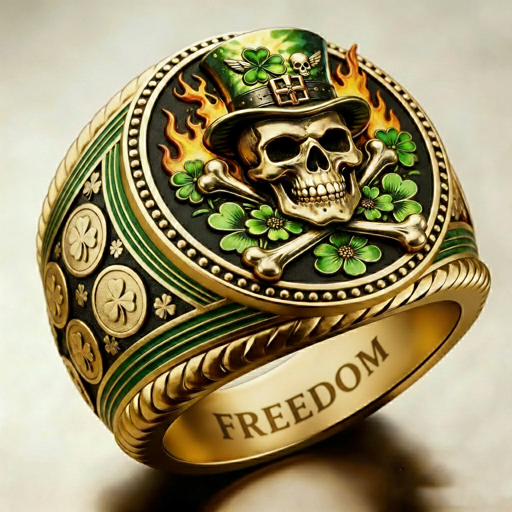St. Patrick's Day Skull Pattern Ring