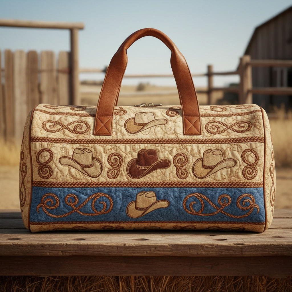 Vintage Western Style Quilted Weekender Bag