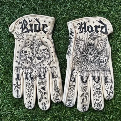 Print Vintage Leather Work Gloves