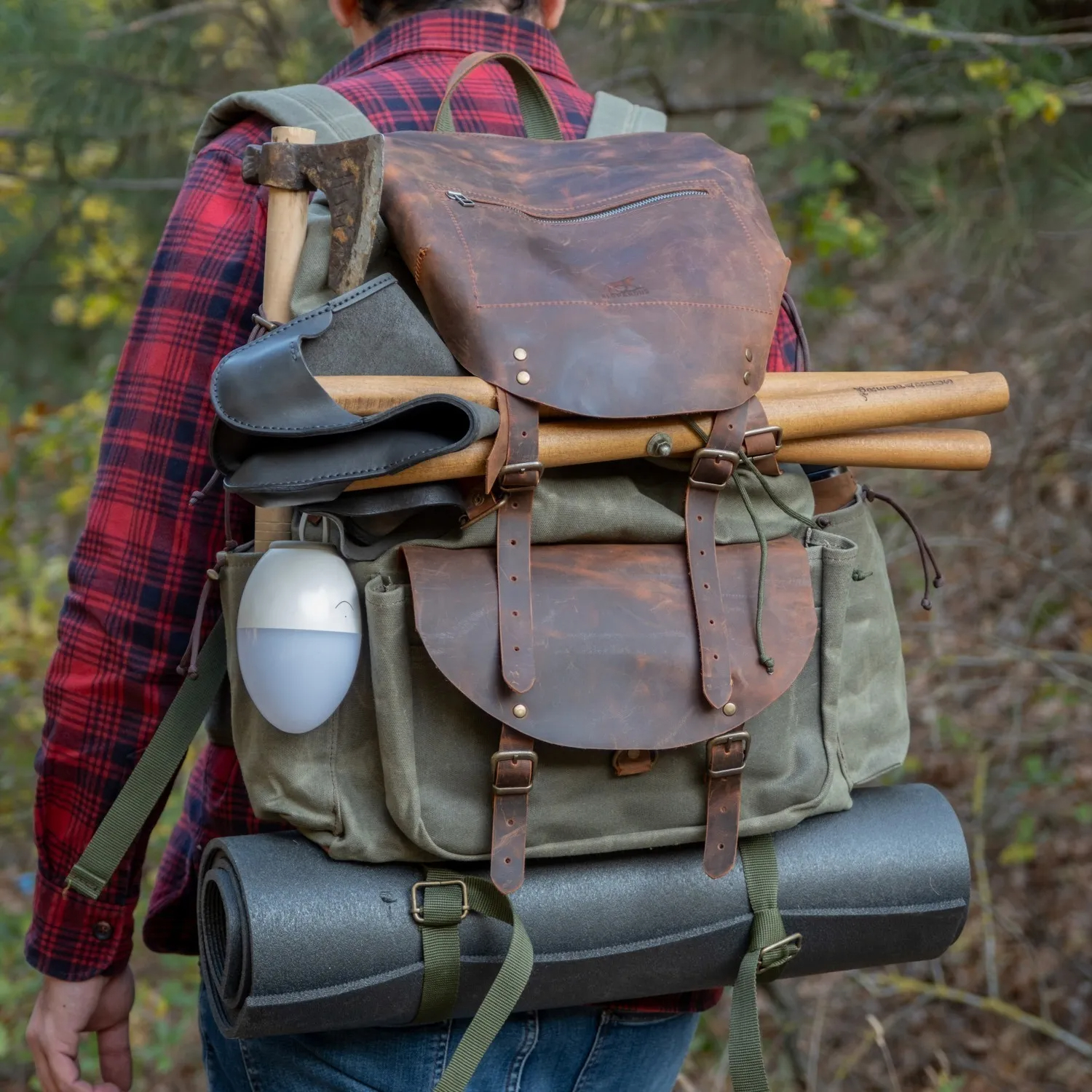 Vintage Waxed Canvas Rugged Outdoor Adventure Hiking Backpack