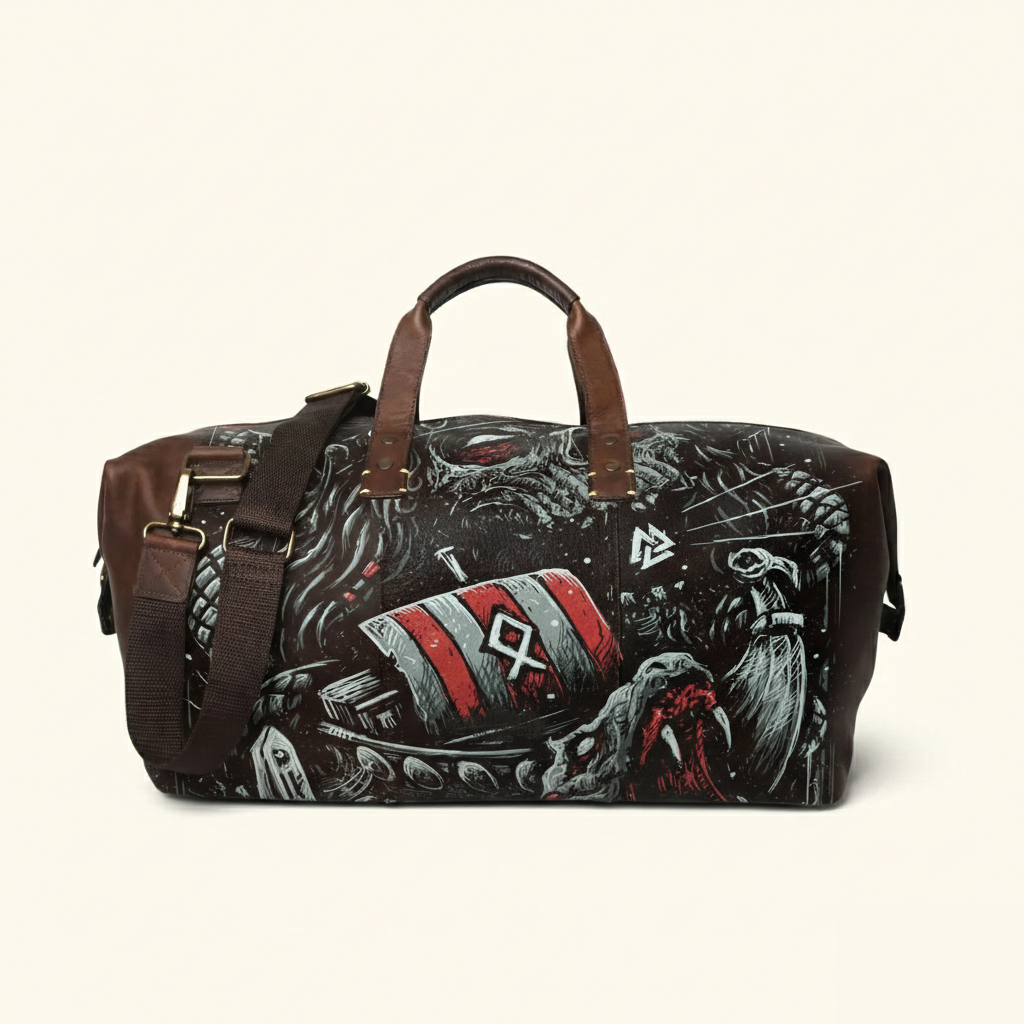 Vintage Tattoo Art Leather Edgy Graphics Duffel Bag