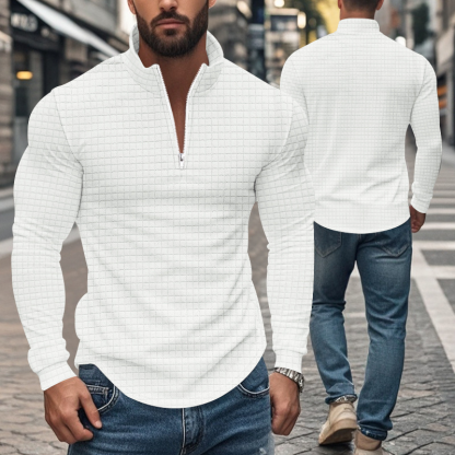 Men's American Retro Autumn And Winter Half-Zip Small Plaid Casual Stand-Up Collar Long-Sleeved Sweatshirt