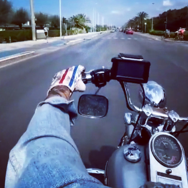 Retro Racing White Distressed Leather Red Blue Stripe Biker Gloves