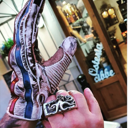 Retro Racing White Distressed Leather Red Blue Stripe Biker Gloves