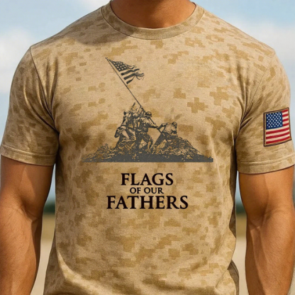 Flags of Our Fathers Movie Theme Iwo Jima Flag Raising Military Fan T-Shirt