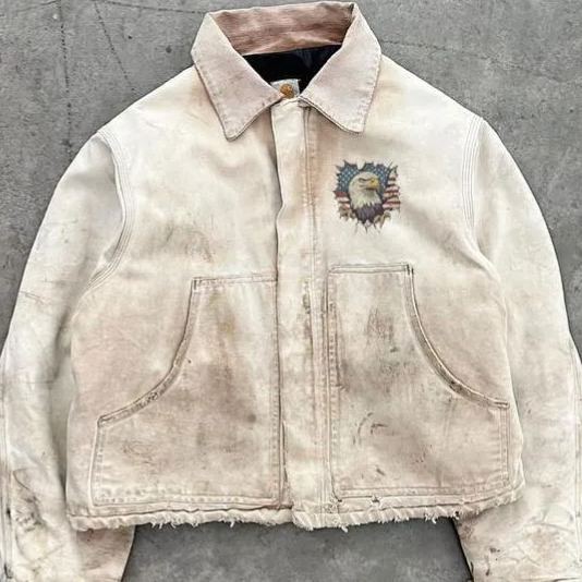 Retro white-headed bald eagle patriotic American-style distressed jacket with printed design