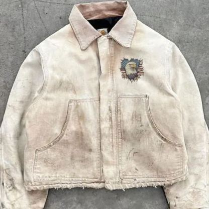 Retro white-headed bald eagle patriotic American-style distressed jacket with printed design
