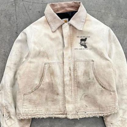 Retro fashion makes a comeback with distressed printed jackets.