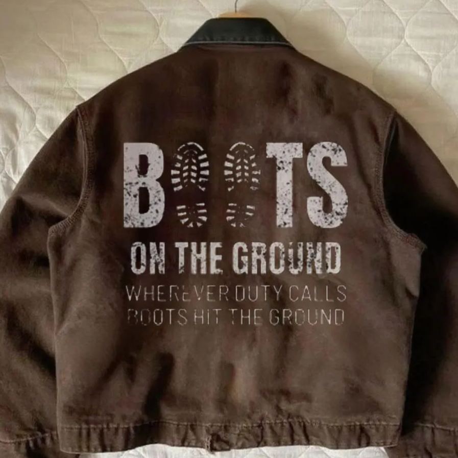 Whenever the mission begins, the soldiers set out on their journey. Printed winter jacket