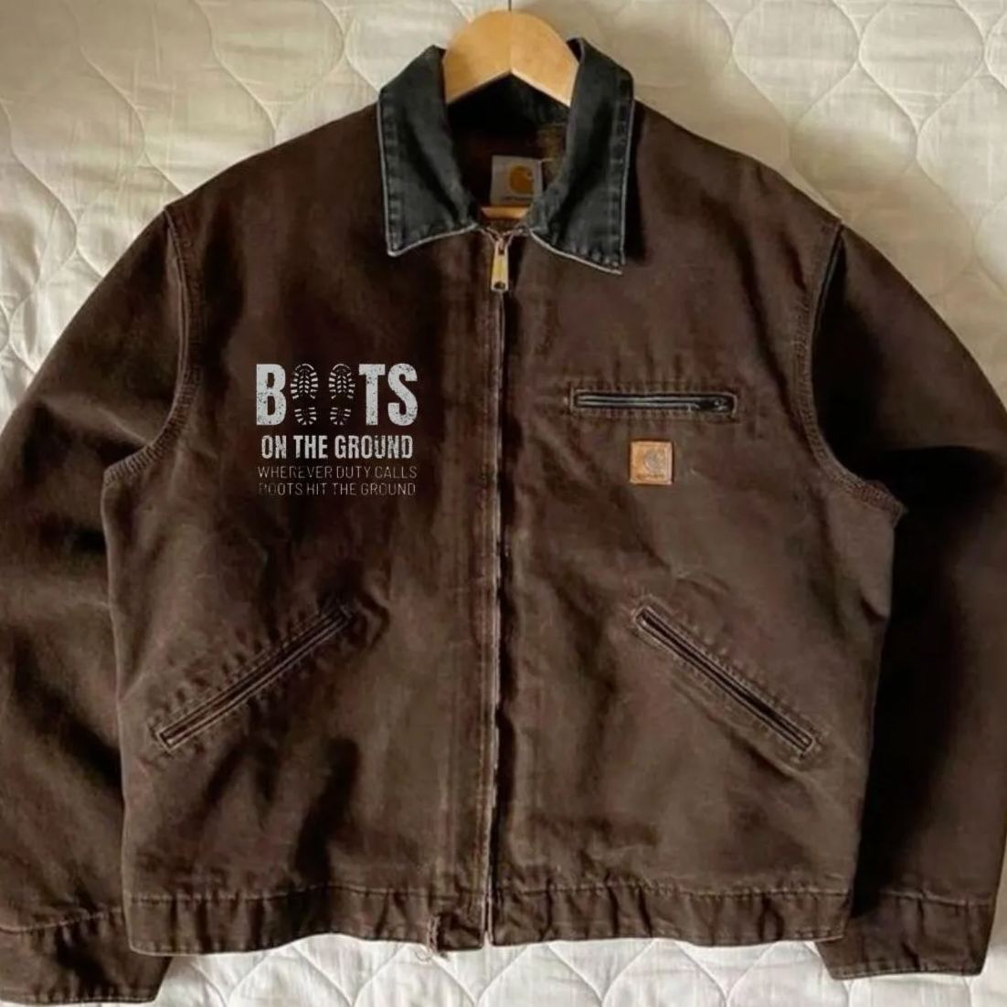 Whenever the mission begins, the soldiers set out on their journey. Printed winter jacket