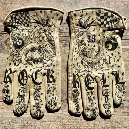 Print Vintage Leather Work Gloves