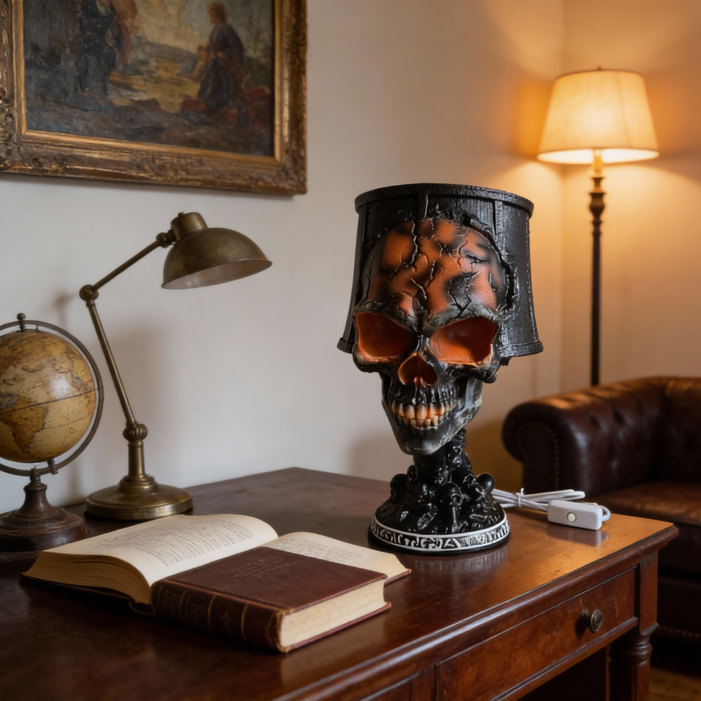 Vintage Lava Ashes Skull Goth Art Lamp LED Table Light