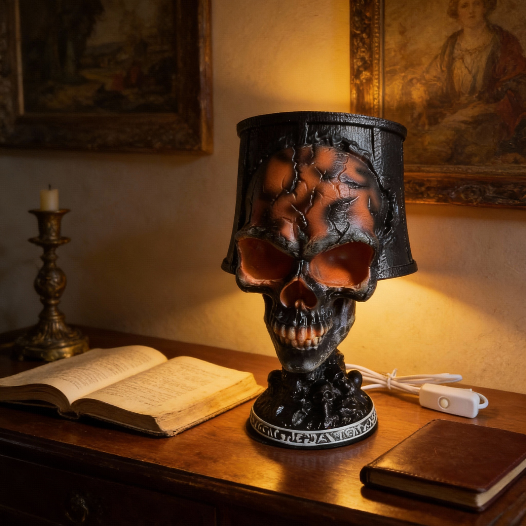 Vintage Lava Ashes Skull Goth Art Lamp LED Table Light