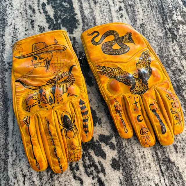 Print Vintage Leather Work Gloves